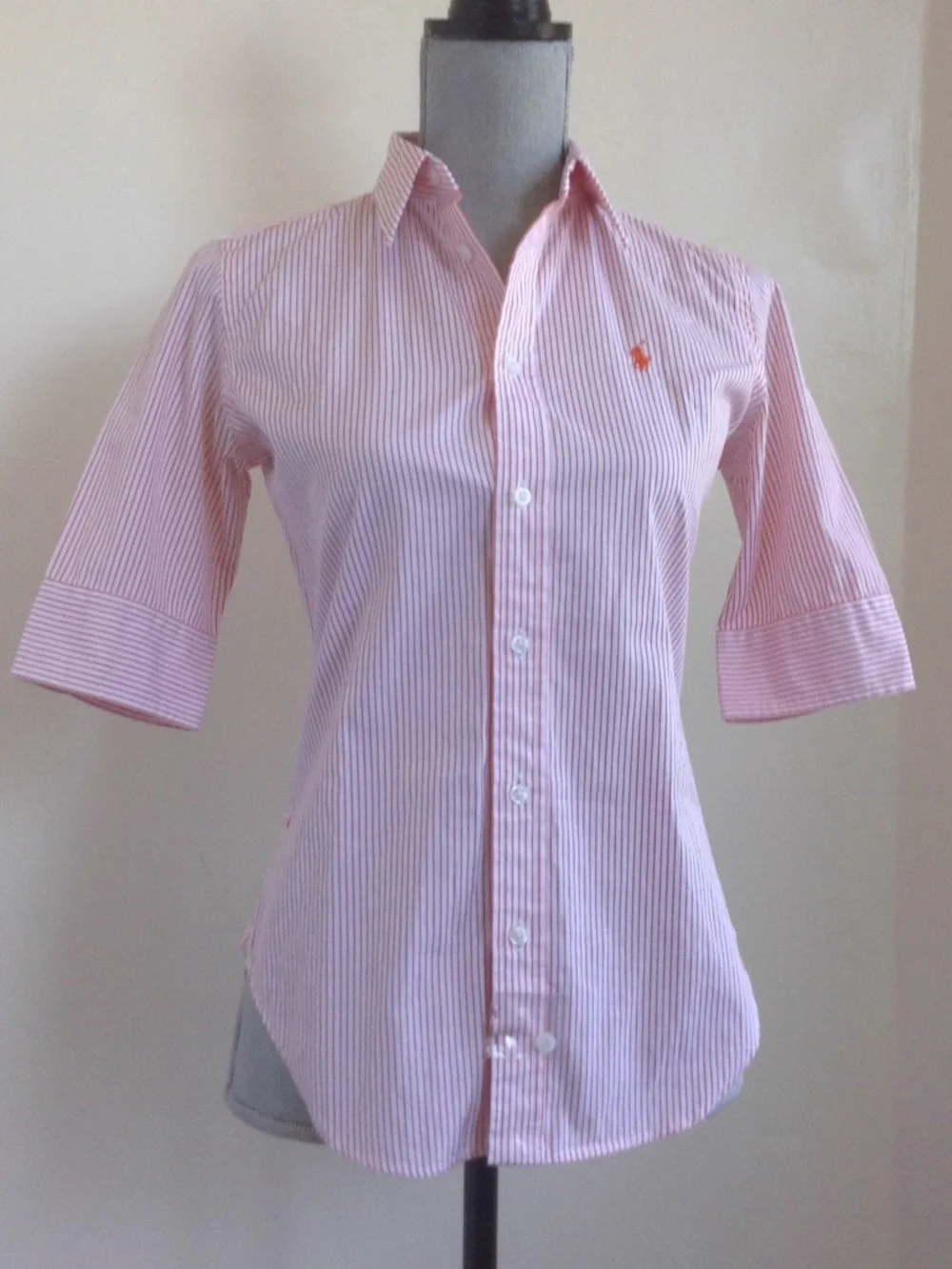Vintage NWT Ralph Lauren Sport Super Slim Fit Pink Coral Striped Button Shirt 4 - Picture 6 of 12
